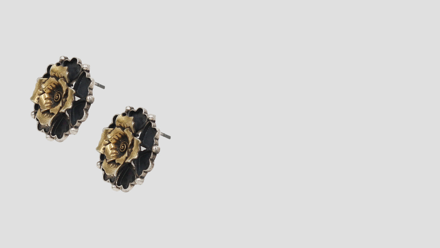 Antique Silver & Gold Floral Stud Earrings by Sangeeta Boochra