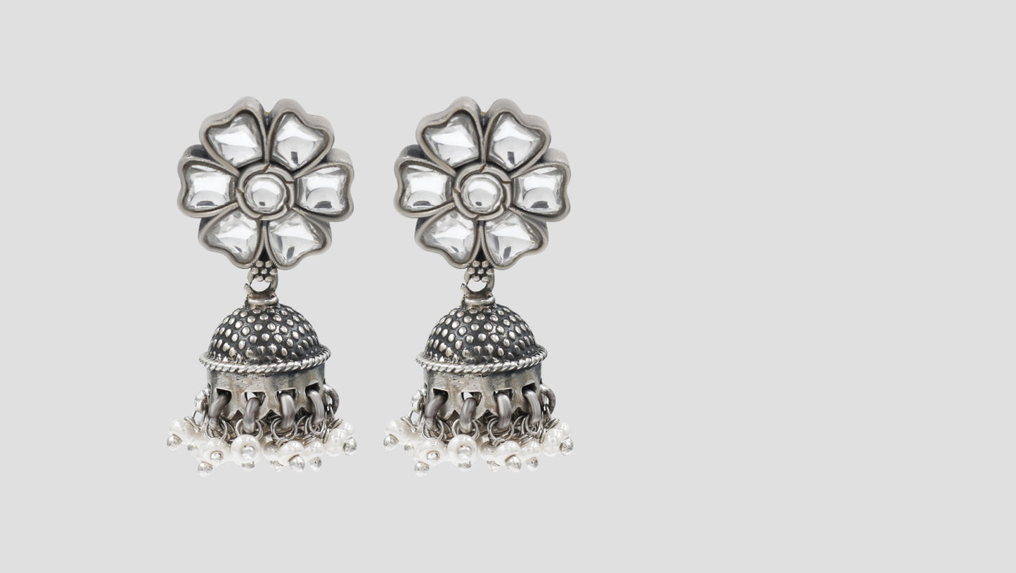 Sangeeta Boochra Handcrafted Floral Silver Jhumka Earrings