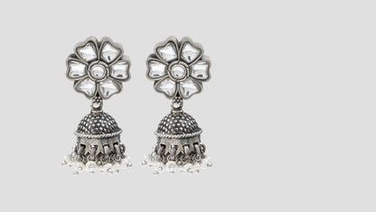Sangeeta Boochra Handcrafted Floral Silver Jhumka Earrings
