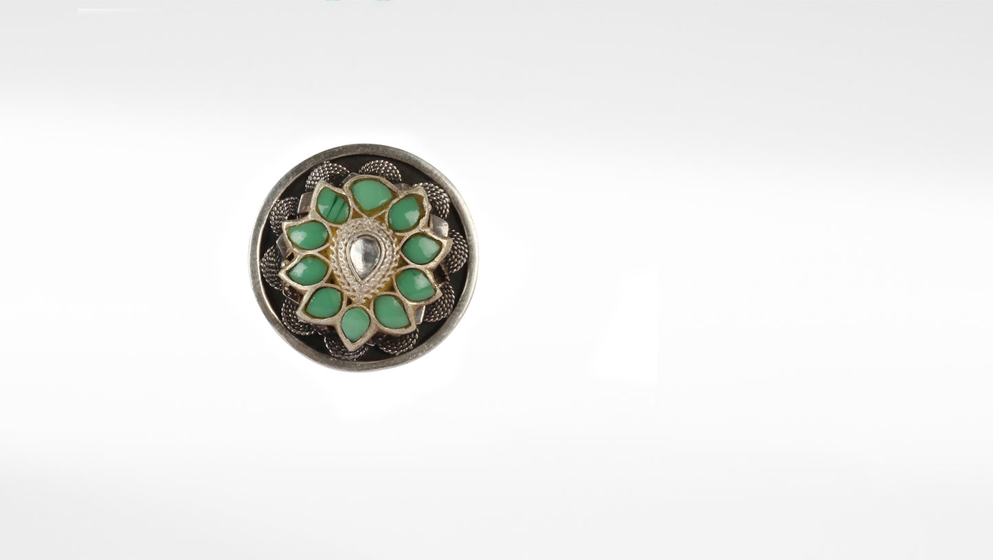 Mandal Silver Ring in Kundan