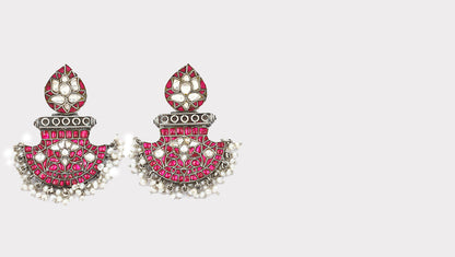 Sangeeta Boochra Handmade Pink Tribal Silver Earrings