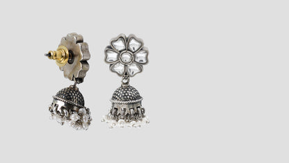Sangeeta Boochra Handcrafted Floral Silver Jhumka Earrings