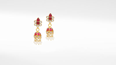 Silver Jhumki Earrings with Gold Polish