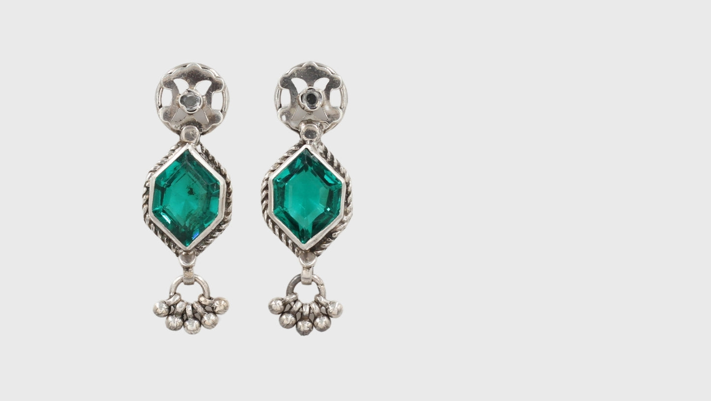 Lush Elegance: Sangeeta Boochra Silver and Emerald-Studded Earrings