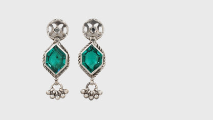 Lush Elegance: Sangeeta Boochra Silver and Emerald-Studded Earrings