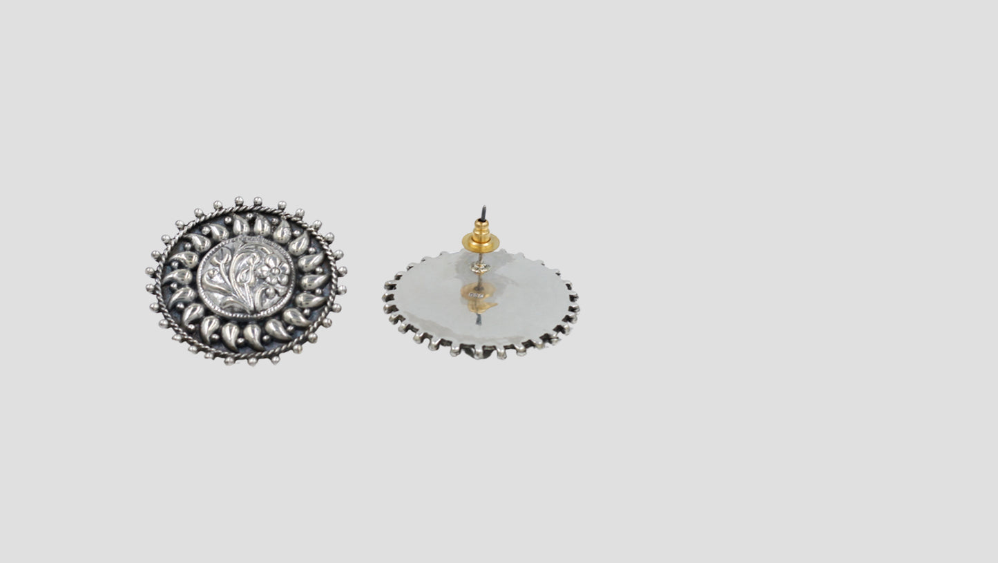 Oxidised Silver Floral Statement Studs by Sangeeta Boochra