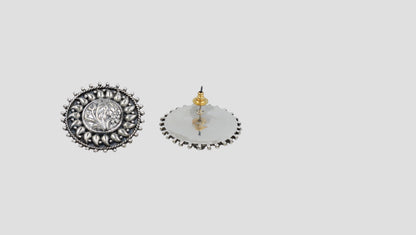 Oxidised Silver Floral Statement Studs by Sangeeta Boochra