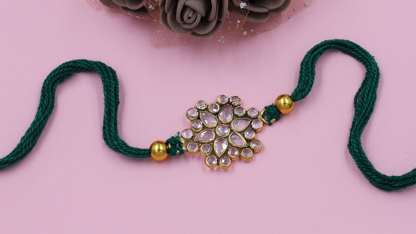 Sangeeta Boochra "925 Sterling Silver Stone-Studded Rakhi: Timeless Bond"