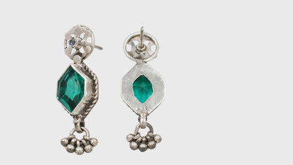 Lush Elegance: Sangeeta Boochra Silver and Emerald-Studded Earrings