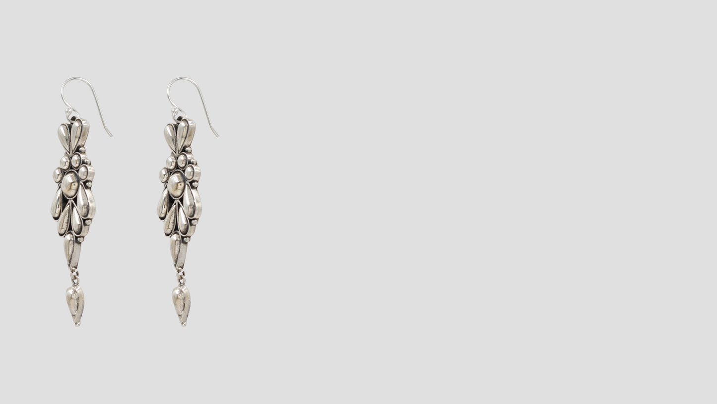 Ethereal Bloom: 925 Silver Floral Dangle Earrings