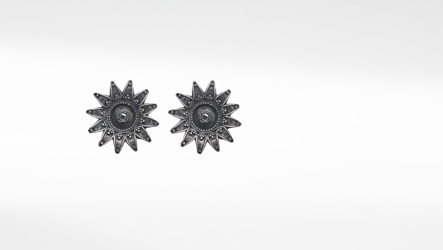 Sun Flower Design Silver Earrings