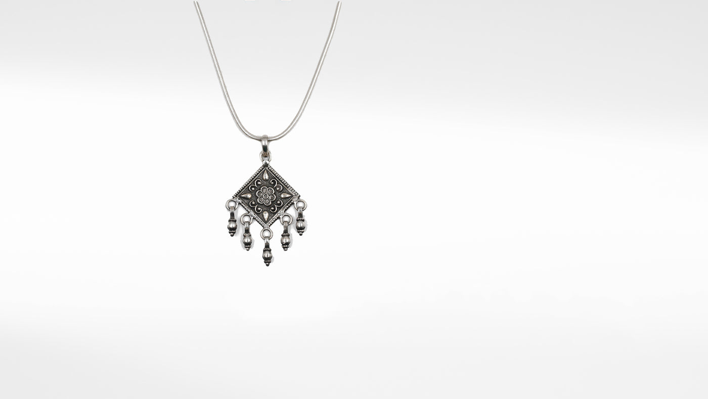 Silver Oxidized Pendant With Chain Necklace