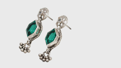 Lush Elegance: Sangeeta Boochra Silver and Emerald-Studded Earrings