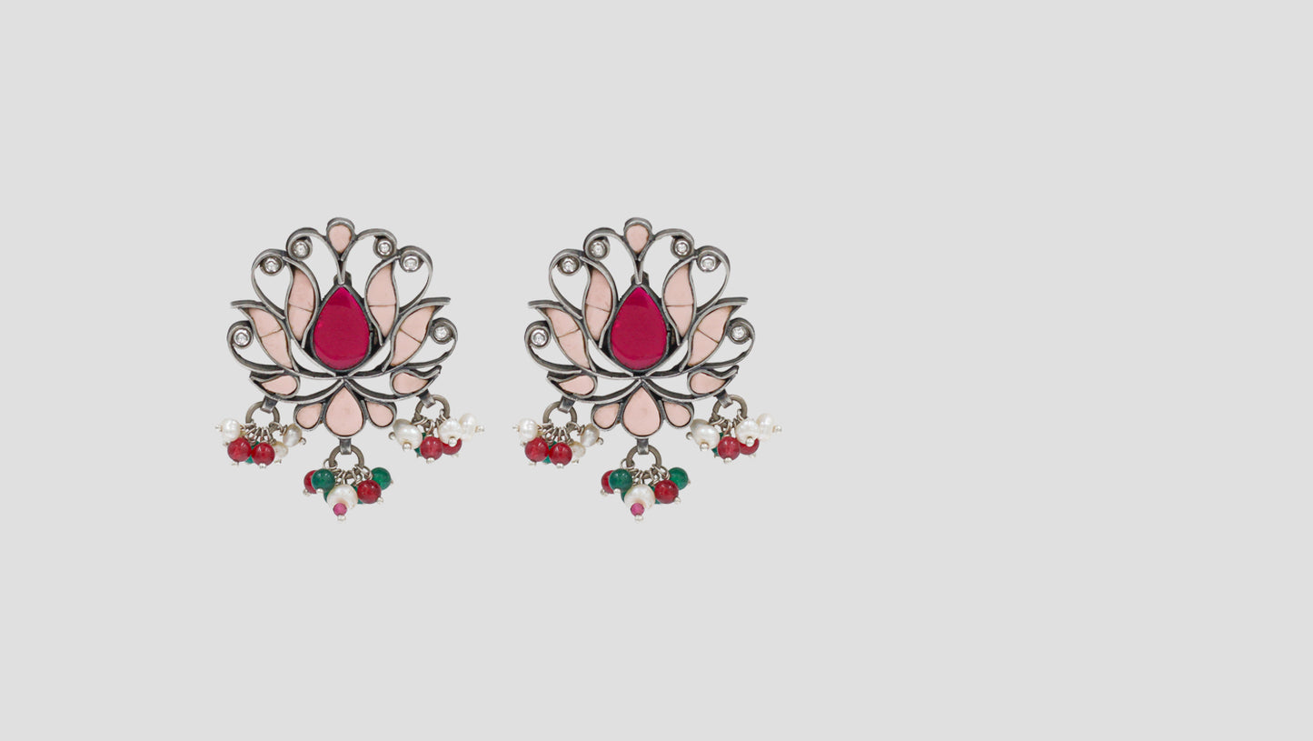 Lotus Bloom Silver Earrings by Sangeeta Boochra