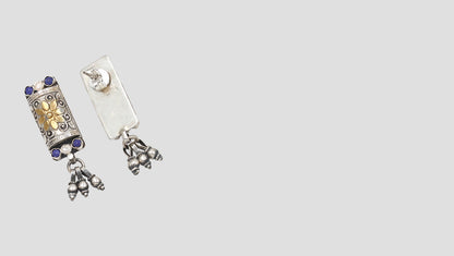 Artisanal Tribal Silver Earrings with Blue & White Stones