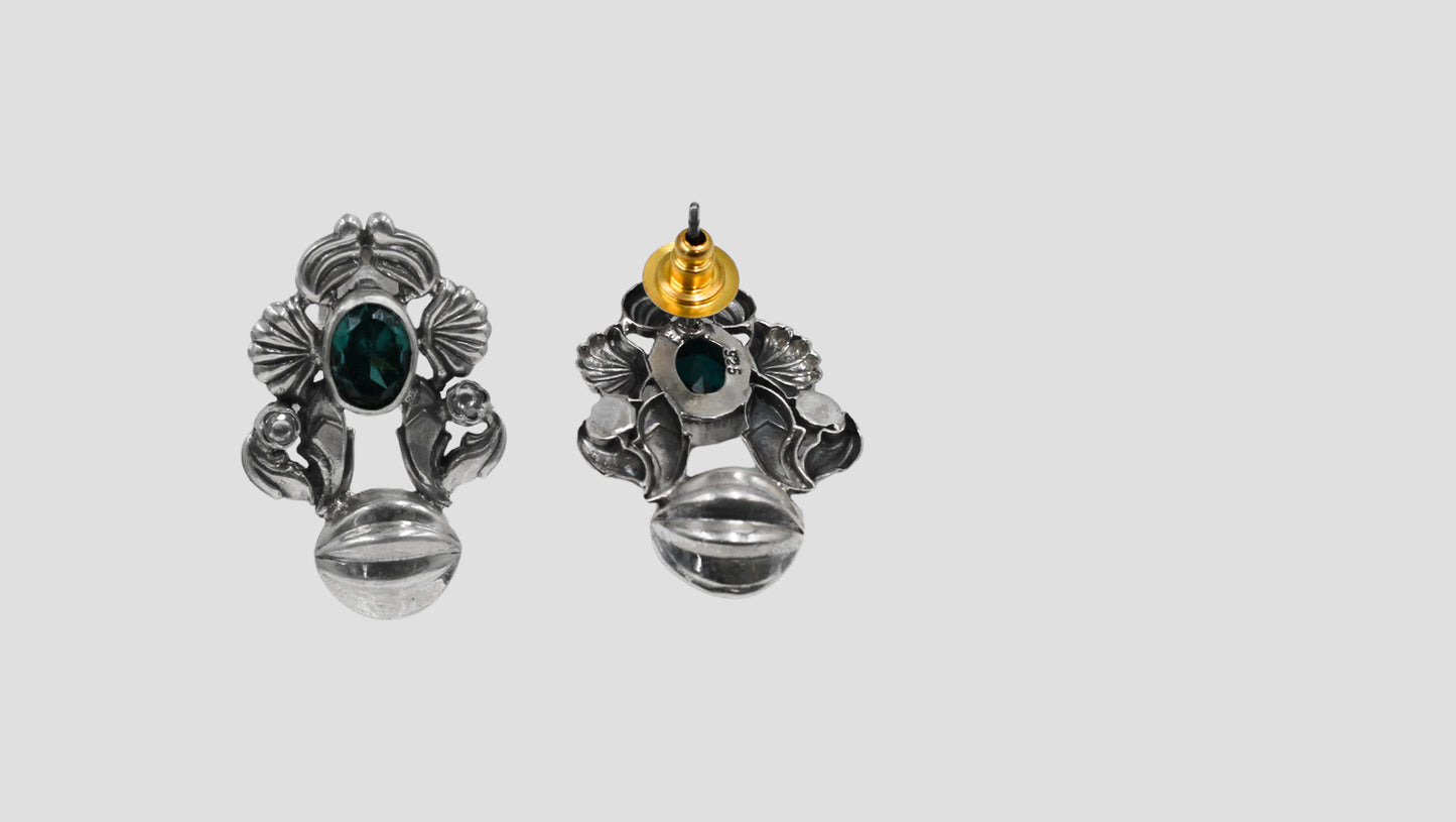 Vintage Floral Motif Sterling Silver Earrings