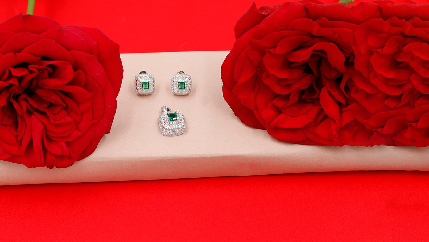 Ethereal Glow CZ Earrings & Pendant Matching Set