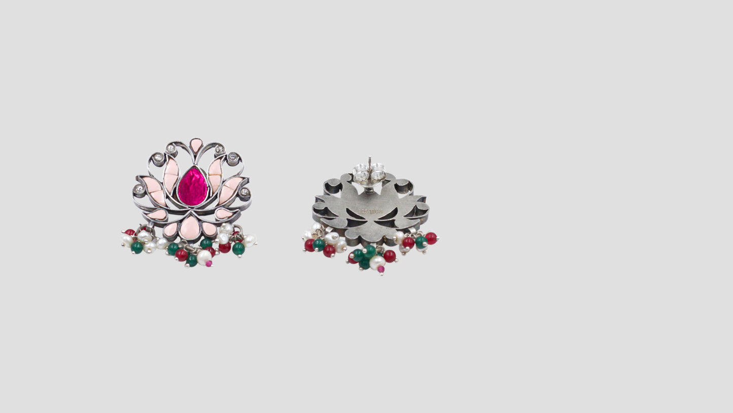Lotus Bloom Silver Earrings by Sangeeta Boochra
