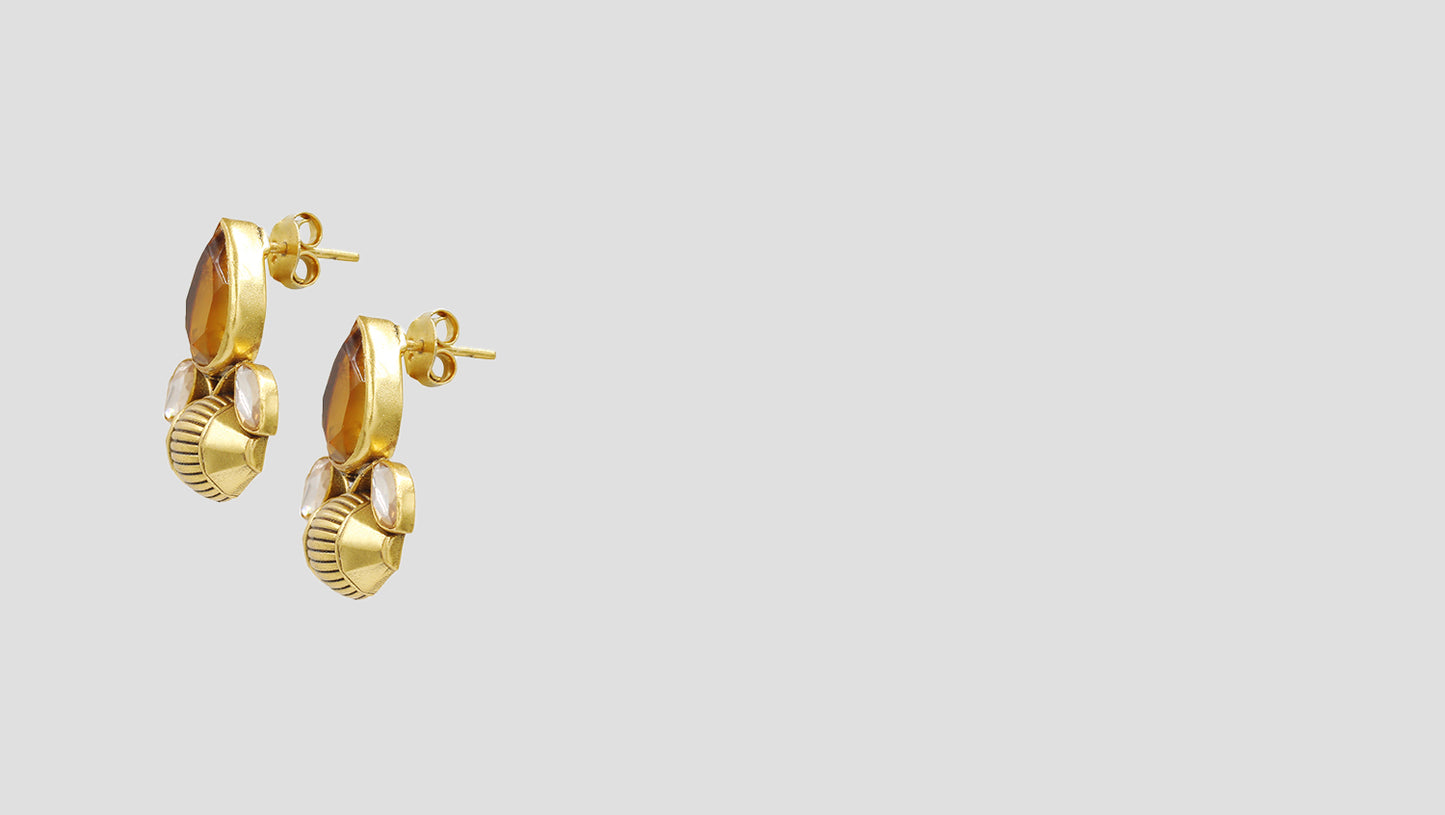 Golden Radiance: Citrine & Kundan Silver Earrings
