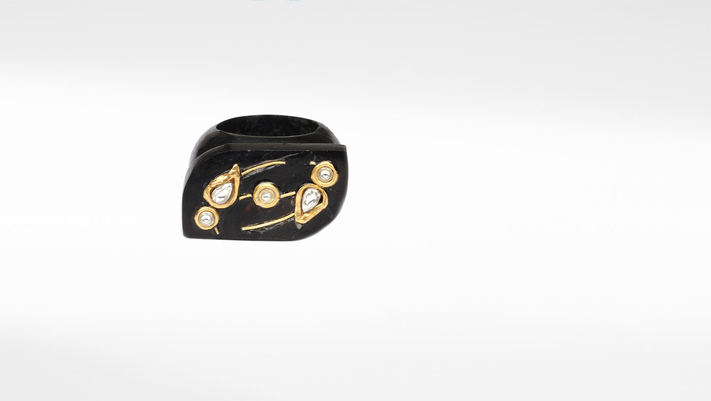 Sangeeta Boochra Black Onyx Ring with Gold Plated Inlay Work