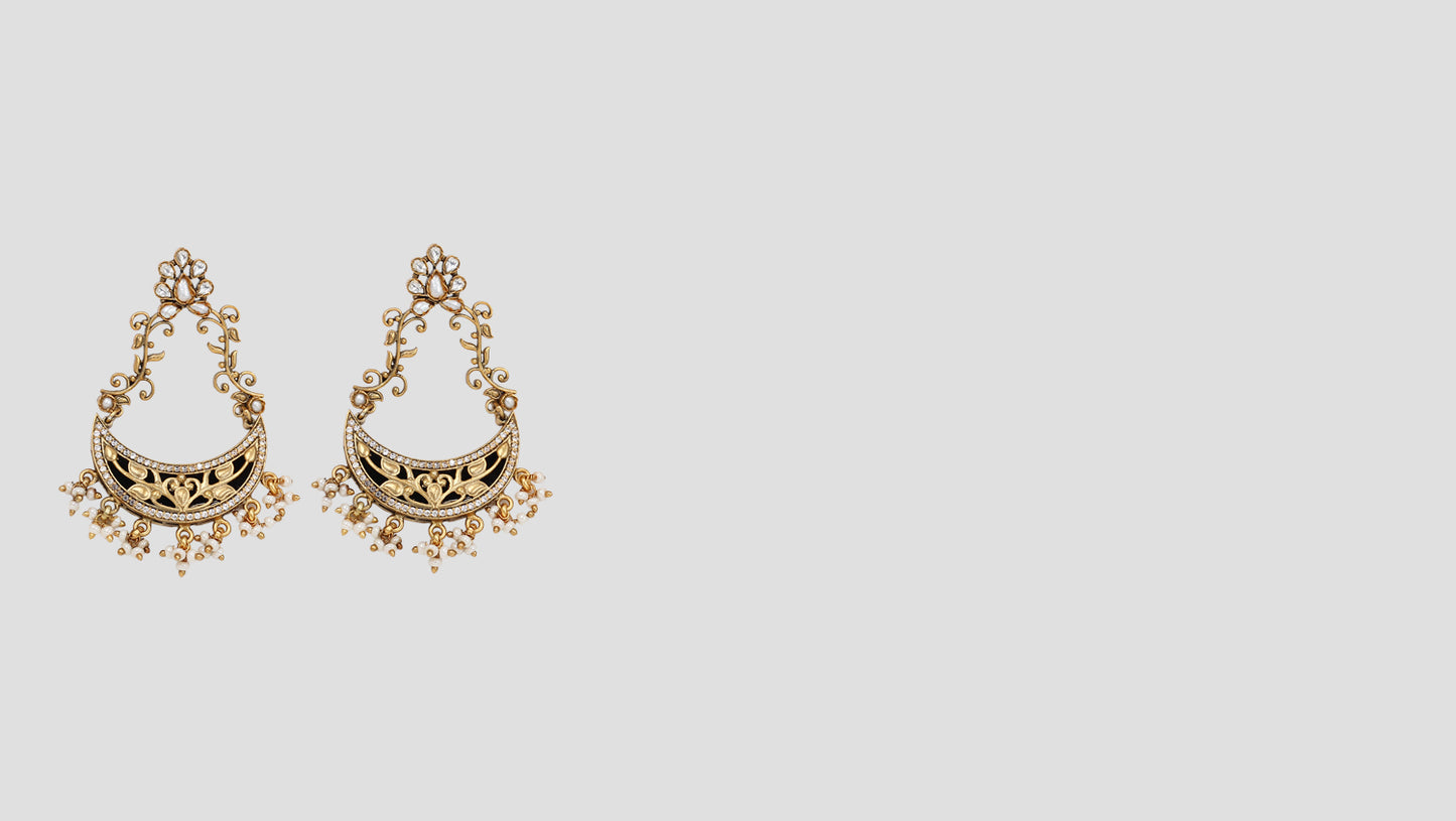 Handcrafted Antique Gold-Plated Silver Chandbali Earrings