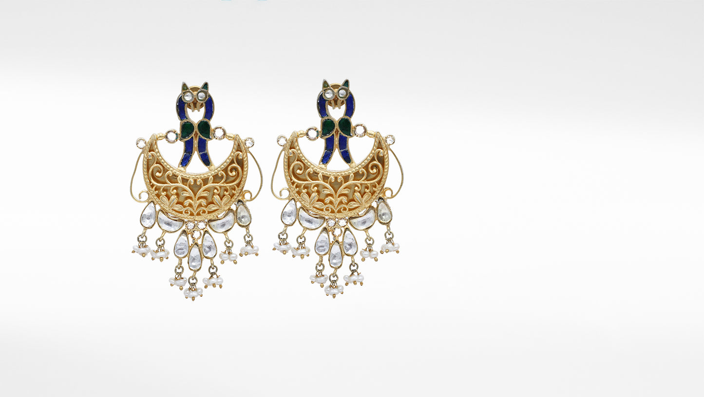 Gold Plated Crescent Moon Kundan  Earring