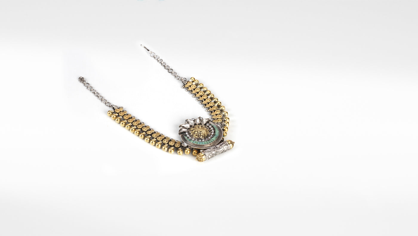Tashmin Gold Plated Silver Oxidised Necklace