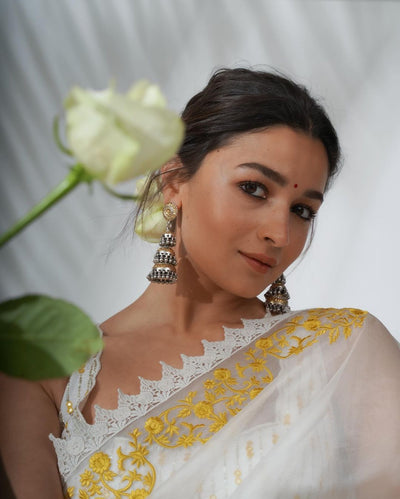 Alia Bhatt in Long Silver Earrings