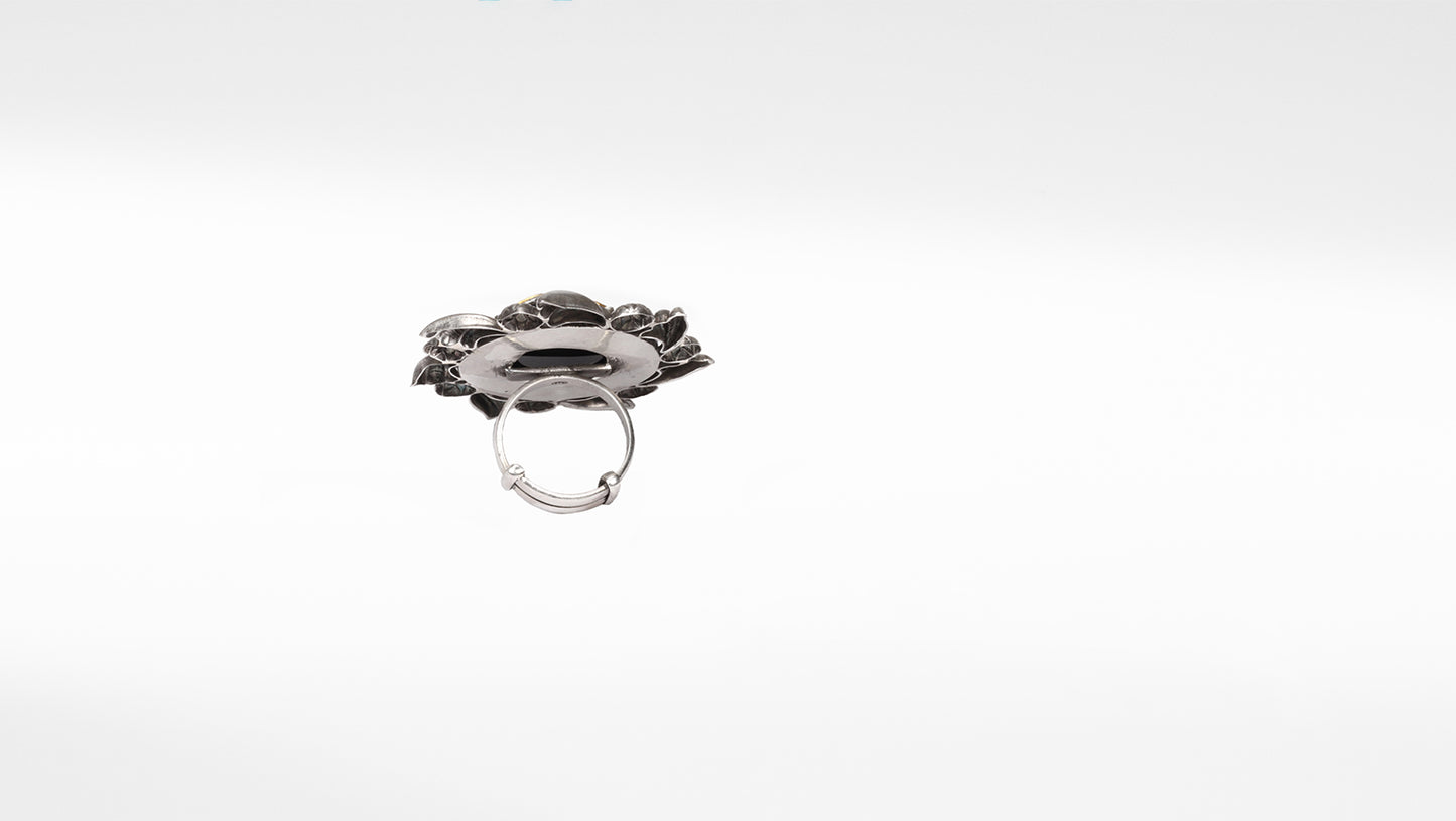 Sangeeta Boochra Silver Motifs Onyx Ring