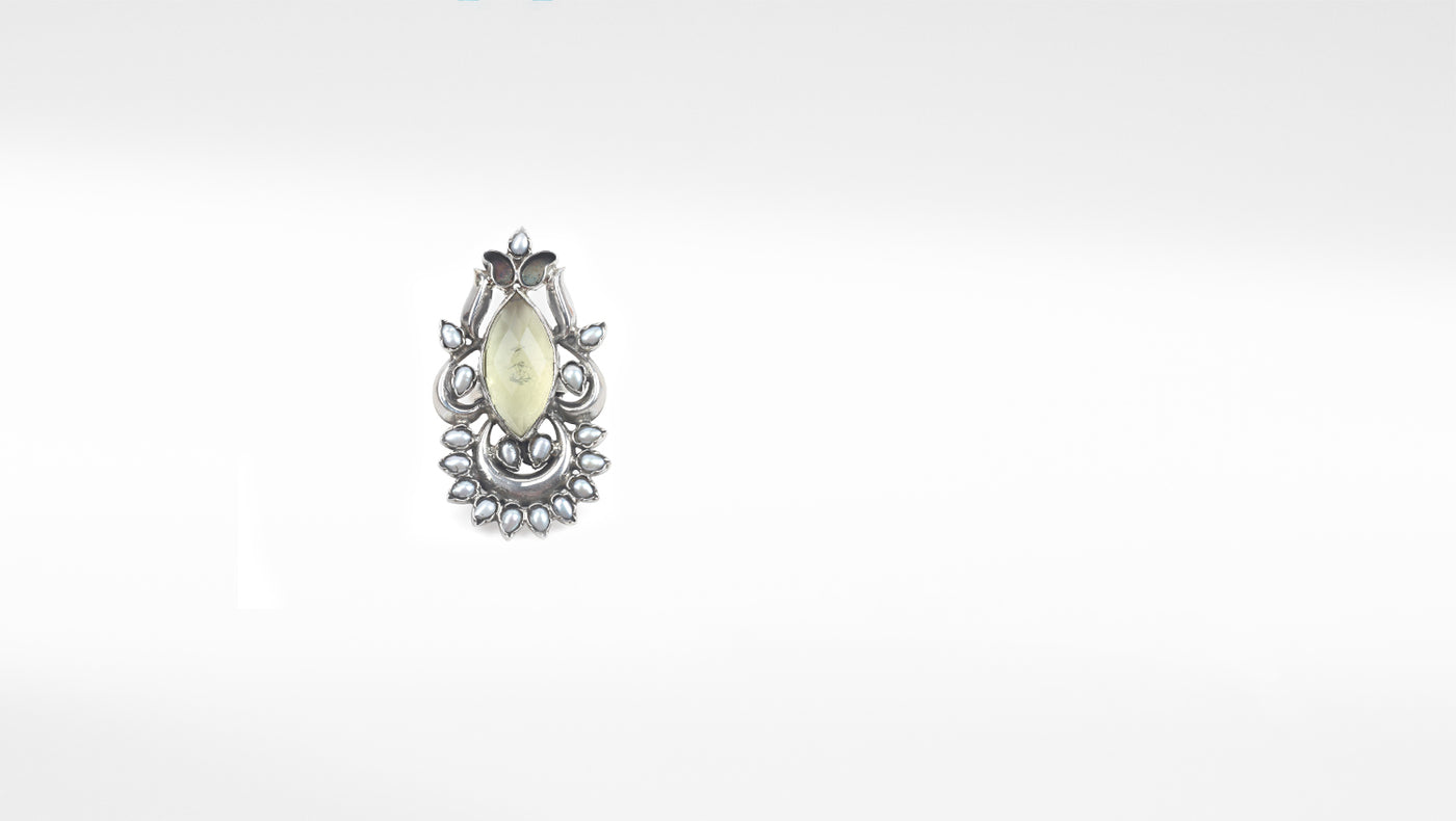 Sangeeta Boochra Tribal Silver Ring With Hydro Coloured Glass