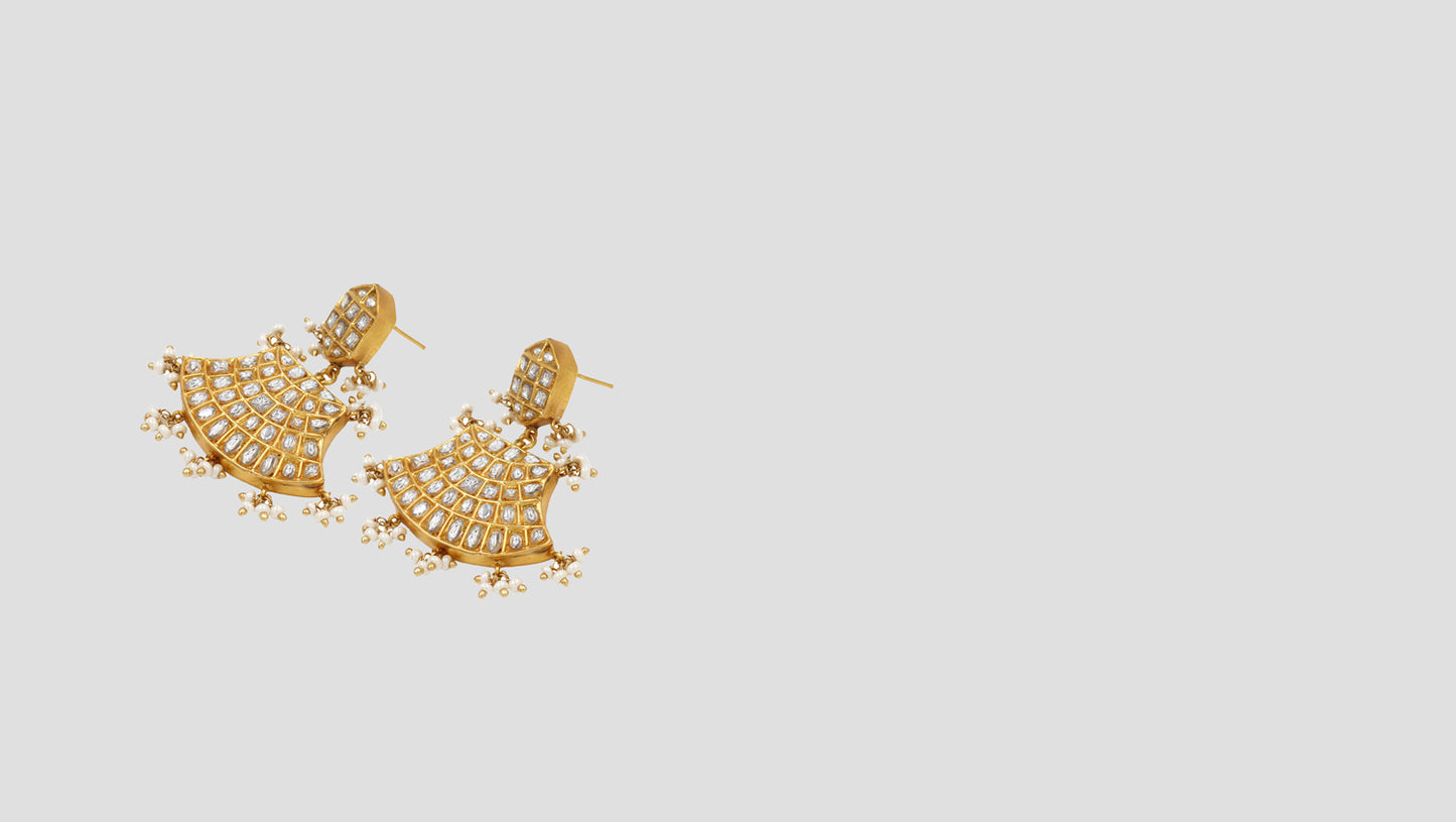 "Radiant Gold: Sangeeta Boochra Kundan-Studded Earrings "