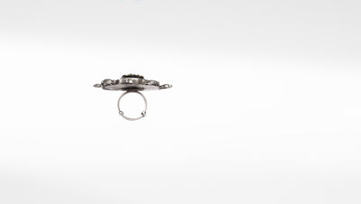 Sangeeta Boochra Silver Oxidised Adjustable Motifs Floral Ring with Triangle Shaped Gemstone