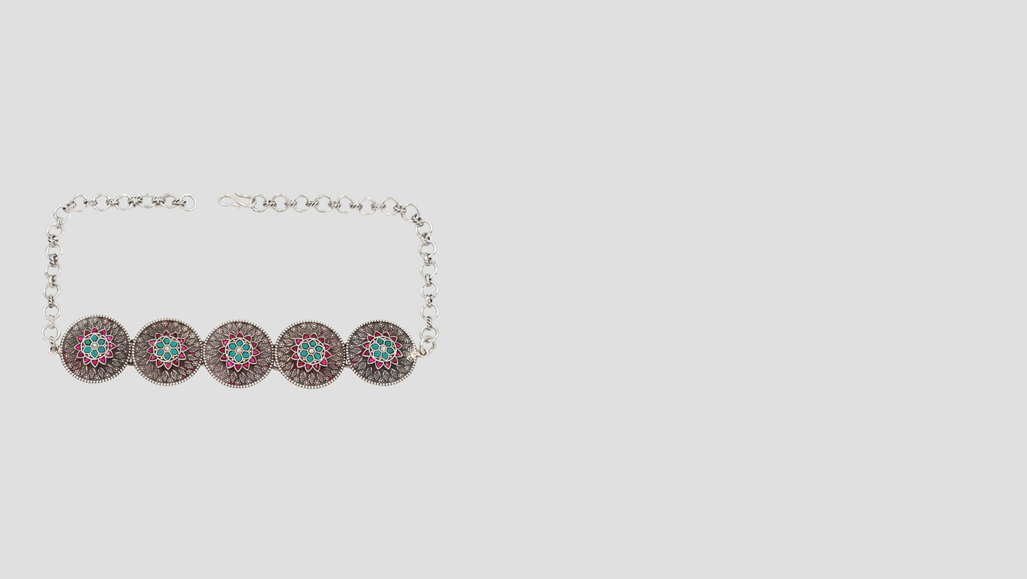 Bohemian Enamel Work Silver Choker & Earrings – Statement Jewelry