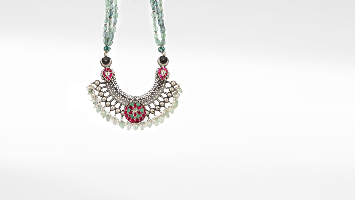Wajiha Silver Beaded Necklace