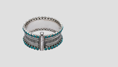 Handcrafted Silver Bangle with turquoise stone Detailing by Sangeeta Boochra