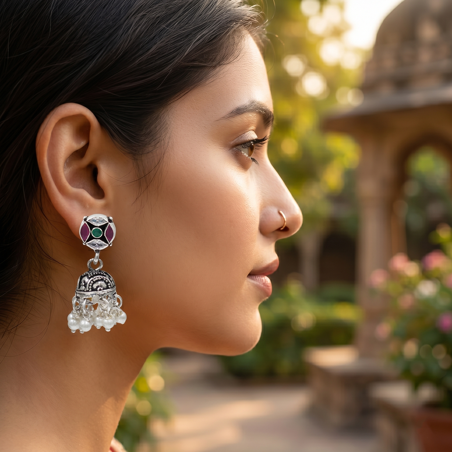 Pearl Drop Silver Jhumka Earrings by Sangeeta Boochra
