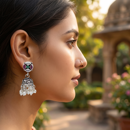 Pearl Drop Silver Jhumka Earrings by Sangeeta Boochra
