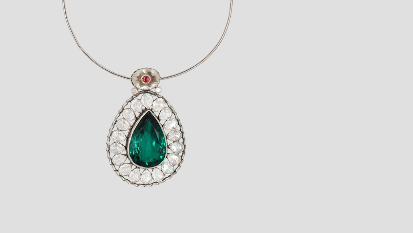 Sangeeta Boochra Artisan Moissanite Silver Pendant
