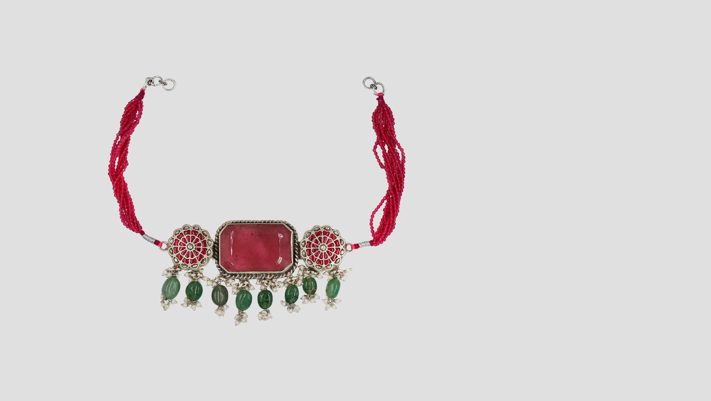 Sangeeta Boochra Festive Silver Choker with Stone and Bead Accents