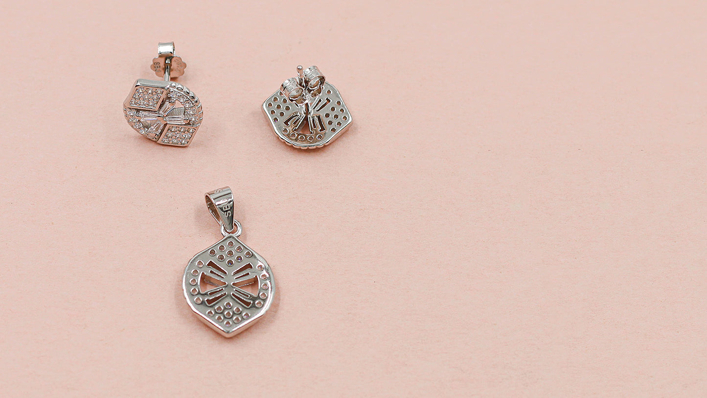 CZ Earring and Chain Pendant Combo