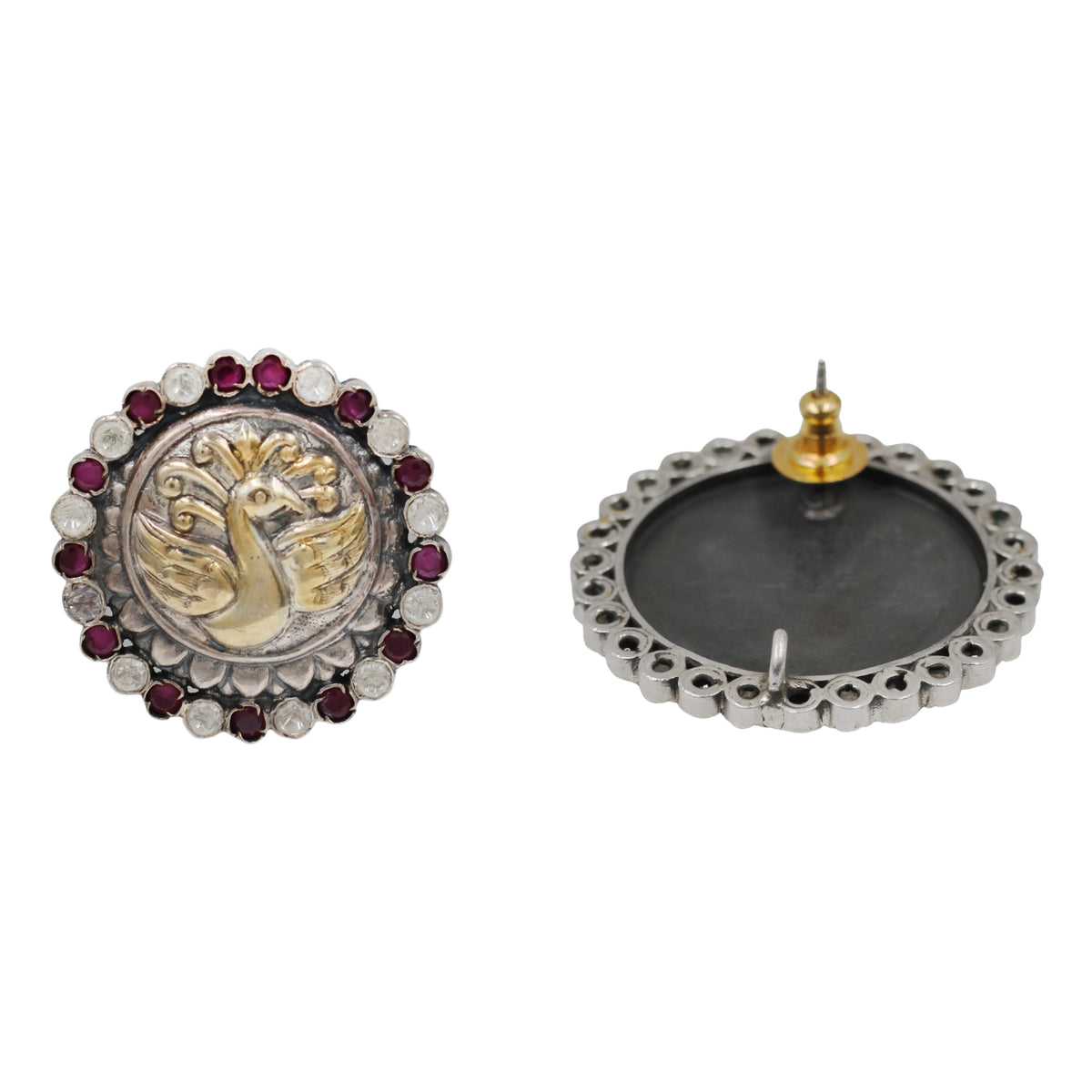 Sangeeta Boochra Handcrafted Dual Plated Silver Peacock Motif Stud Earrings