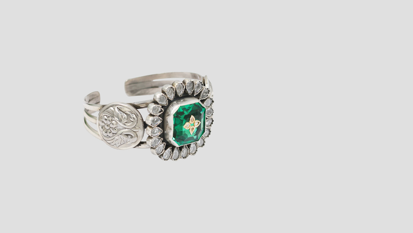 Sangeeta Boochra Royal Emerald Statement Silver Bracelet