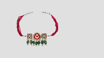 Sangeeta Boochra Festive Silver Choker with Green Bead Drops