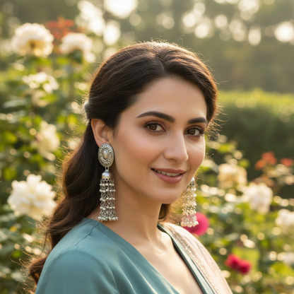 Sangeeta Boochra Vintage Oxidised Silver Statement Earrings