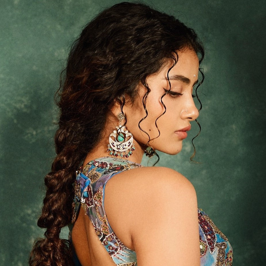 Anupama Parameswaran in Sangeeta Boochra’s Royal Silver Earring & Bangle Set