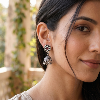 Sangeeta Boochra Handcrafted Oxidised Silver Jhumka Earrings