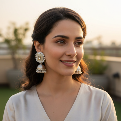 Sangeeta Boochra Royal Pearl Drop Silver Earrings
