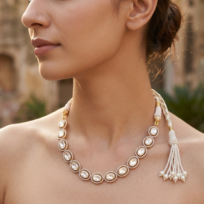 Sangeeta Boochra Classic Oval Moissanite Gold-Plated Silver Necklace Set