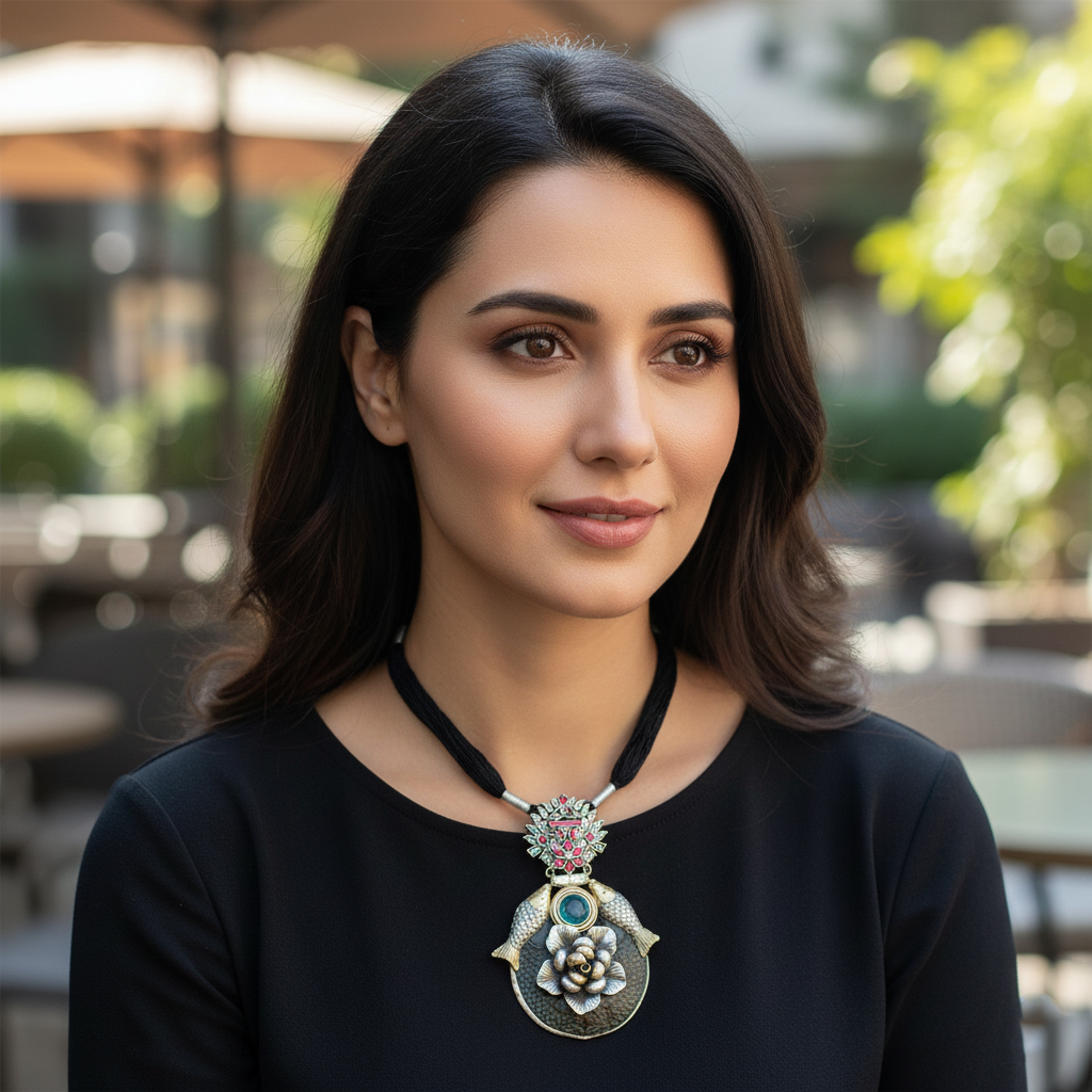 Sangeeta Boochra Statement Silver Pendant with Artistic Detailing