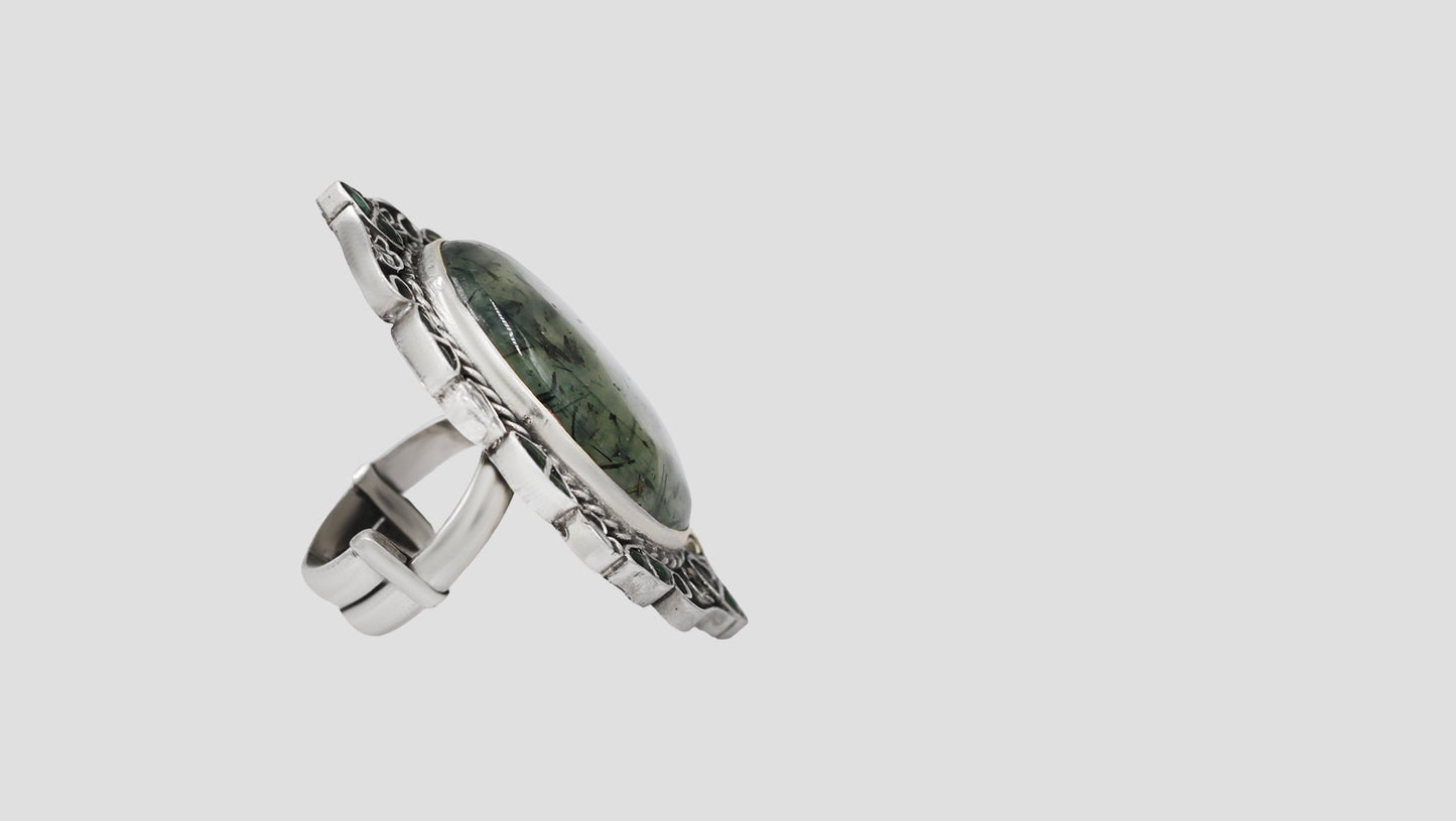 Sangeeta Boochra Traditional Silver Ring with Kundan Work